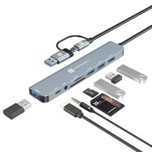 Portronics Mport 8 Plus Dual Plug 8-in-1 Docking Station/Hub with AUX, USB 3.0, microSD/SD Card Reader, Type-C Data, USB 2.0